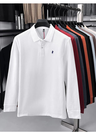 Polo à manches longues de marque haut de gamme 100 % coton, nouveau t-shirt décontracté à revers pour homme d'affaires, confort de luxe avec broderie Paul poney