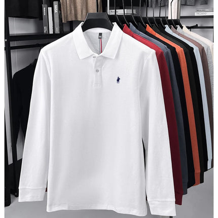 High-end branded long-sleeved polo shirt, 100% cotton, new business men's leisure lapel t-shirt, luxury comfort with Paul pony embroidery