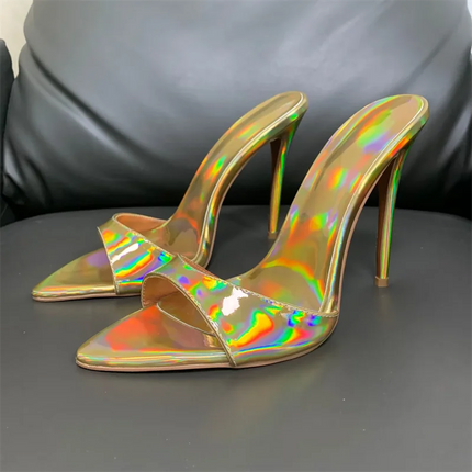 Women's Stiletto Heel Open Toe Sandals, Starry Summer Style, with Dazzling Laser Colors, 2026