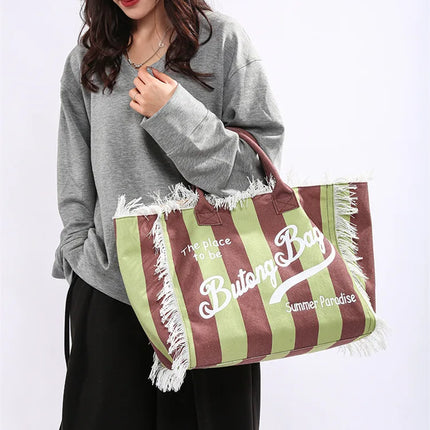 Borsa tote a righe da donna con colori contrastanti Borsa a tracolla con lettere alla moda Borsa da pendolarismo per ascelle di grande capacità