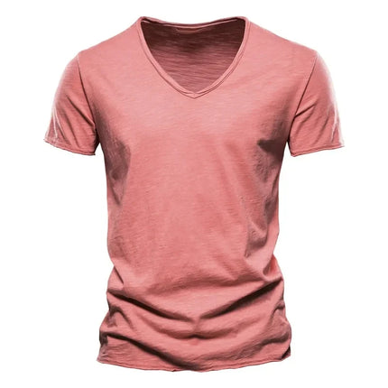 2025 New Brand Quality 100% Cotton Men's V-Neck T-Shirt Fashion Design Slim Fit Men's T-Shirt Top Tees Short Sleeve Men T Shirt
