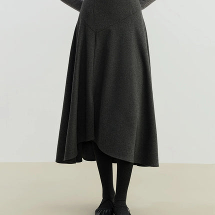 ZIQIAO 2025 Winter Women's High Waist A-Line Midi Skirt Asymmetrical Seam Design - Unique Cutout Detail for Casual Office Wear PlatiNum