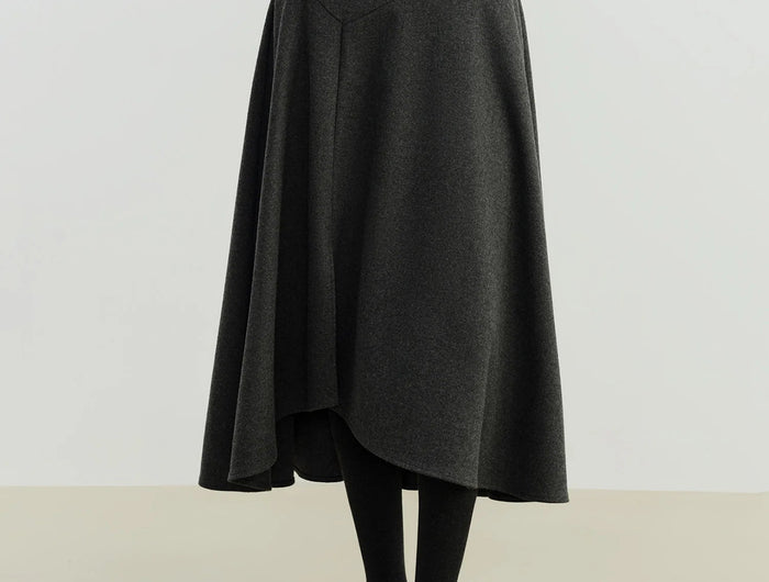 ZIQIAO 2025 Winter Women's High Waist A-Line Midi Skirt Asymmetrical Seam Design - Unique Cutout Detail for Casual Office Wear PlatiNum