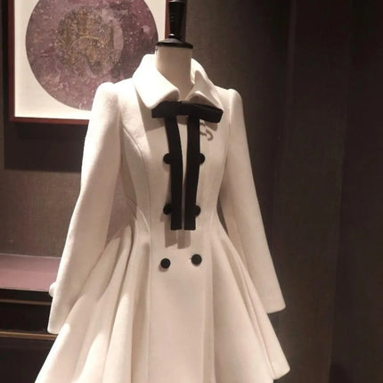 Neploe Hepburn Celebrity Elegant Bow Coat Woolen Slim Waist Luxury Small Fragrance Blends New A-line Pleated Ball Gown Jackets