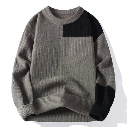 Men's Fashion stripe pattern Sweaters Autumn/Winter Loose Knittwear Men sweater youth Thick Warm patchwork pullovers Top