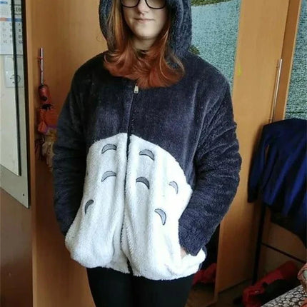 Anime Cartoon Cute Cosplay Kawaii Hooded Sweatshirt With Ears Harajuku Coral Fleece Sweatshirt Couple Sports Warm Hoodie