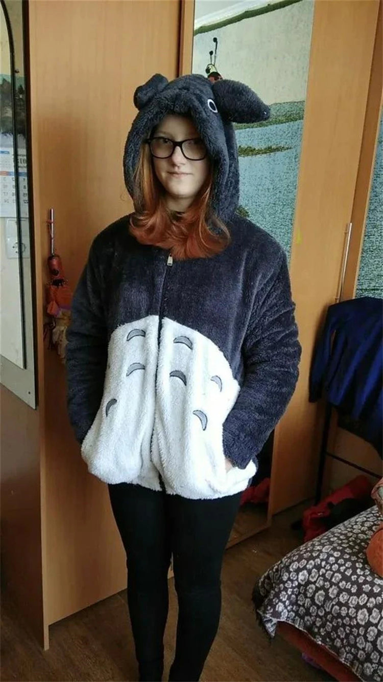 Anime Cartoon Cute Cosplay Kawaii Hooded Sweatshirt With Ears Harajuku Coral Fleece Sweatshirt Couple Sports Warm Hoodie