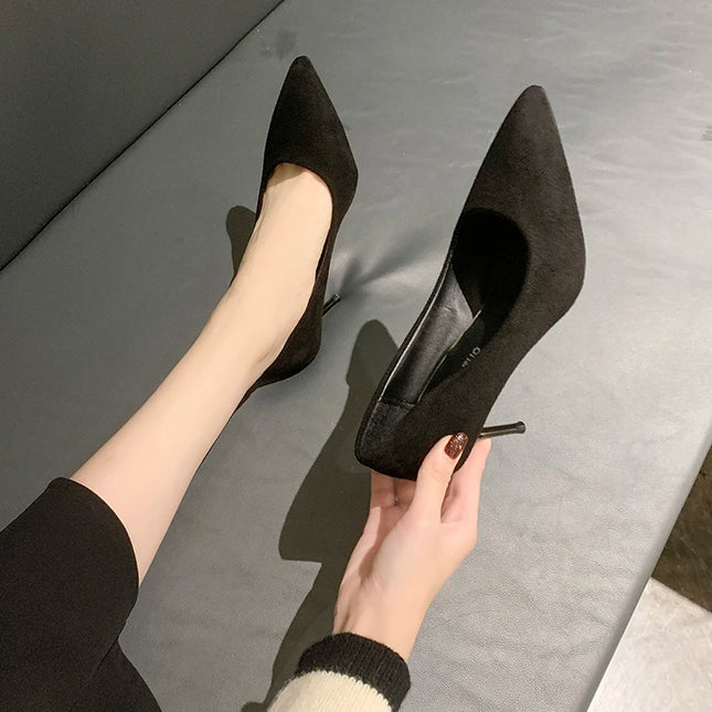 Women's New Sandals with Medium Heel Black 6-8-10 cm Pointed Toe Stiletto Heel Baotou Banquet High Heel Shoes Women's Shoes Tacones Mujer