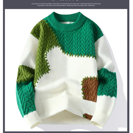 Thorn Style Spliced Knitted Sweater 2025 Fashionable High Street Autumn Winter Warm Men's Top Hip-hop Streetwear Fishing Sports