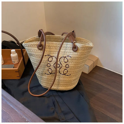 Borsa a tracolla retrò alla moda Borsa da donna Designer di marca di lusso Tote Borsa a tracolla in paglia da donna Borse da spiaggia eleganti da donna