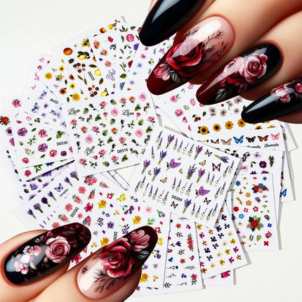 30sheets White Flower Nail Art Stickers 3D Rhinestones Floral Nail Decals 5.5*6.5cm Self Adhesive White Flower Nail Decorations