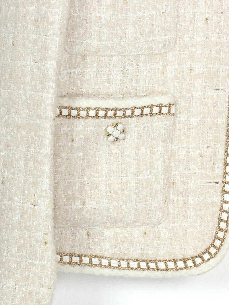 Women High Quality Long Sleeve Jacket Small Fragrance Autumn Winter Simple Fashion French Tweed Woven Office Lady Elegant Jacket