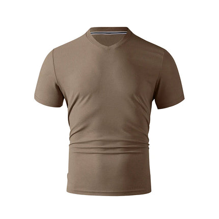 2025 New Men's Casual Fashion Simple V-neck Short Sleeved T-shirt Summer Comfortable Breathable Versatile Top PlatiNum