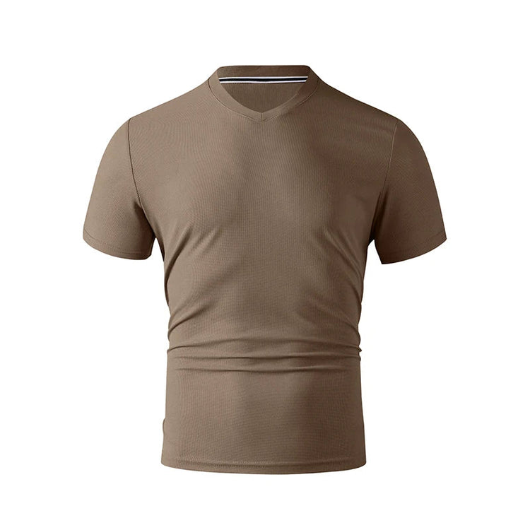 2025 New Men's Casual Fashion Simple V-neck Short Sleeved T-shirt Summer Comfortable Breathable Versatile Top PlatiNum