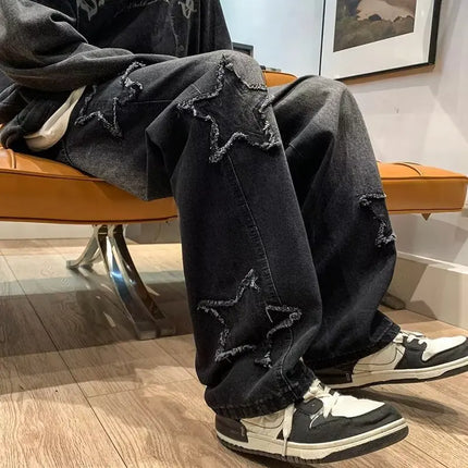 Jeans da Uomo Stile Hip-Hop Americano Taglia Asiatica, Pantaloni Larghi a Gamba Dritta di Tendenza Streetwear