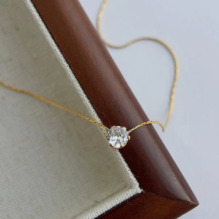 ANENJERY 316L Stainless Steel Zircon Thin Clavicle Chain Necklace for Women Festive Party Jewelry Wholesale PlatiNum