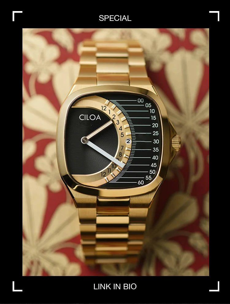 CILOA retro square watch men's light luxury gift 2025 new stainless steel strap gold waterproof men quartz watch brand authentic
