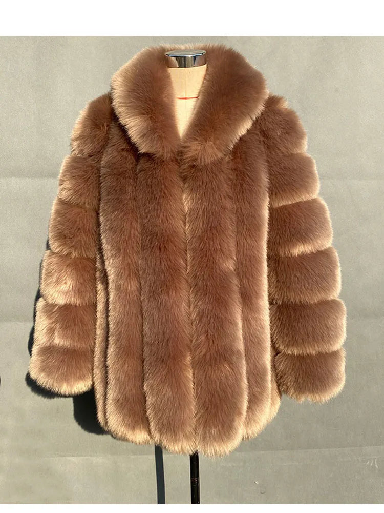 ZADORIN Elegant Turn Down Collar Faux Fox Fur Coat Women Long Thick Warm Fluffy Faux Fur Jacket Winter Fur Coats Manteau Femme