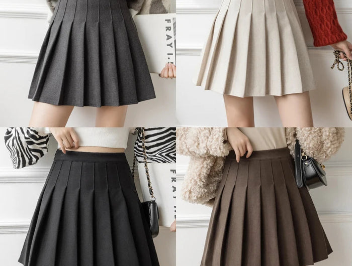 Autumn Winter Woolen Mini Pleated Skirts Women Fashion High Waist Loose A-Line Short Skirt Kawaii School Skater Falda Plisada PlatiNum