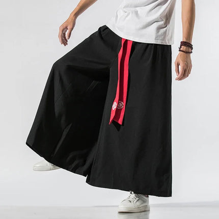 Pantaloni Larghi da Uomo Stile Kimono Giapponese 2026, Joggers Retrò, Pantaloni Larghi in Lino Stile Yukata, Pantaloni Robe Nepal con Cavallo Ampio