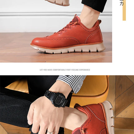 Men's Leather Casual Oxford Shoes, Breathable Anti-Slip Soft Sole Fashion Sneakers for Business Walking and Daily Wear