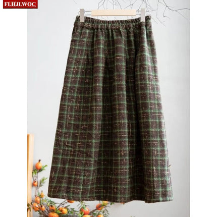 Art Mori Girls Woolen Skirts New 2025 Autumn Winter Basics Woman Cute Sweet Japanese Preppy Style Retro Vintage Long Plaid Skirt PlatiNum