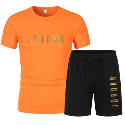 Summer Fashion Trendy Casual Sports Two Piece Set Youth Men's Short sleeved T-shirt+Shorts Set PlatiNum