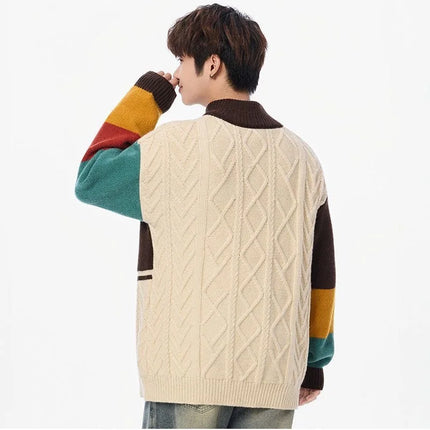 Autumn/winter Fashion Trend Retro Sports Thickened Warm Knitted Sweater Men's Loose Comfortable Large Size High Quality Sweater