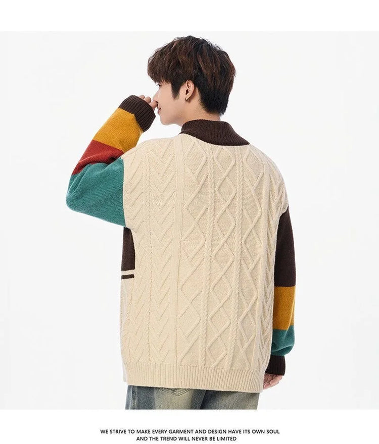 Autumn/winter Fashion Trend Retro Sports Thickened Warm Knitted Sweater Men's Loose Comfortable Large Size High Quality Sweater