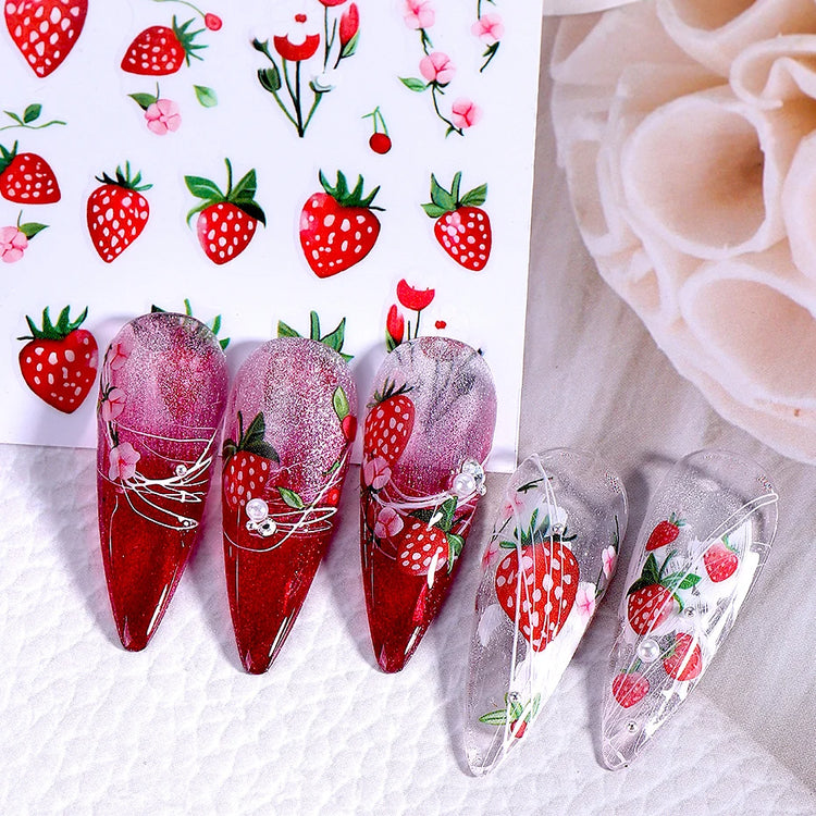 3/5pcs 3D Blue Fruit Bohemian Nail Sticker Cartoon Lemon Orange French Floral Petals Lines Leaves DIY Summer Manicure Decoration