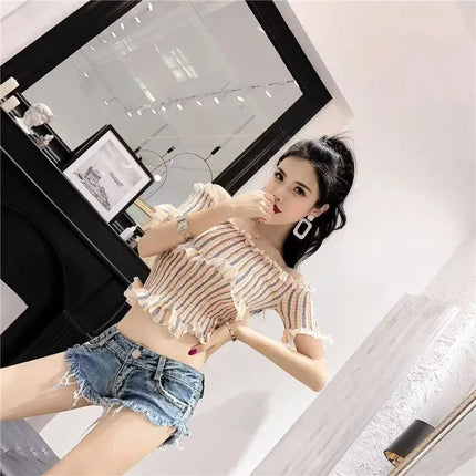 Summer Sexy Low Rise Denim Shorts Women High Elastic Butt Lifting Hot Pants Beach Triangle Shorts Fashion Stretchy Jeans Shorts PlatiNum