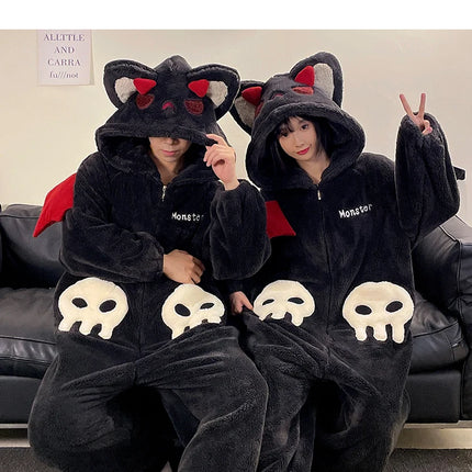 DAIMELU hooded male pajamas set men's cartoon winter thickened coral fleece flannel boy one-piece loungewear suit sleepwear