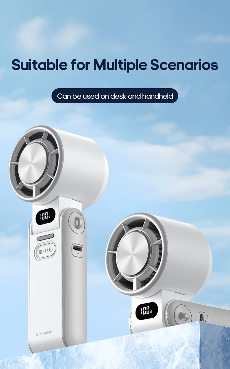 Ventilatore Portatile ad Alta Velocità con Raffreddamento Rapido, Ricaricabile 3600mAh, 100 Velocità Regolabili, Mini Ventilatore Pieghevole Turbo e Cordino