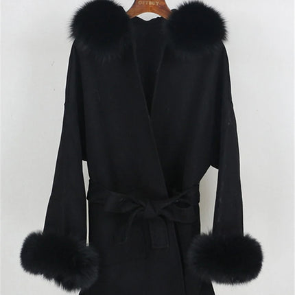 OFTBUY Omen Double Face Wool Coat Natural Fur Coat Wool Blend Jacket Winter Warm Elegant Long Sleeve Fur Cuffs Fashion Outerwear
