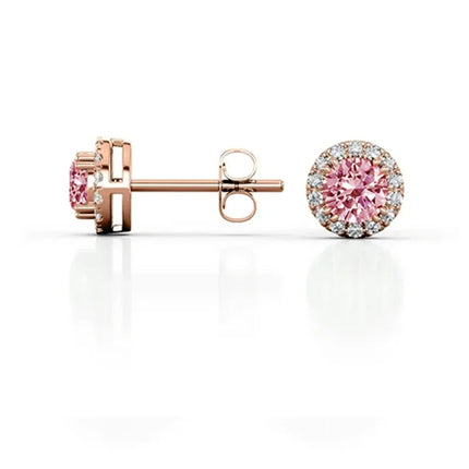 100% moissanite 925 Sterling Silver 6.5mm halo stud earring rose gold  Ear  Jewelry with GRA  pink moissanite earring for women PlatiNum