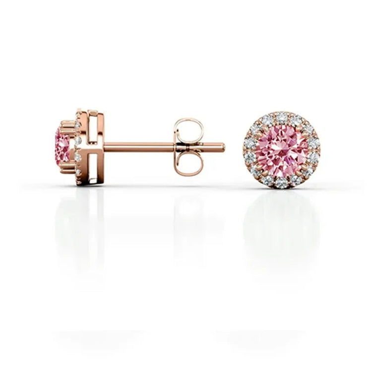 100% moissanite 925 Sterling Silver 6.5mm halo stud earring rose gold  Ear  Jewelry with GRA  pink moissanite earring for women PlatiNum