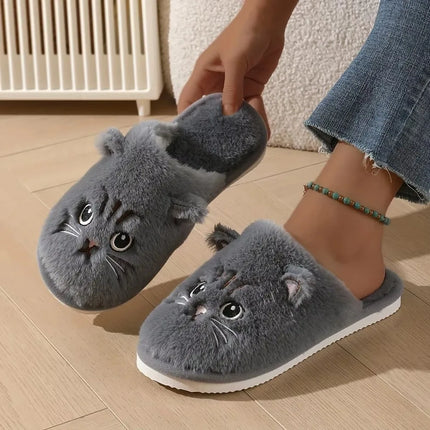 Womens Fuzzy Cat Slippers Winter Warm Cozy Indoor House Shoes With Soft Non Slip EVA Sole Cute Animal Design For Home Use