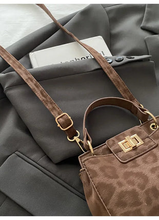 Elegante Mini Borsa a Tracolla con Manico Superiore, Chiusura Dorata, Versatile Borsa in Finta Pelle Scamosciata e Pelle per Uso Quotidiano Femminile