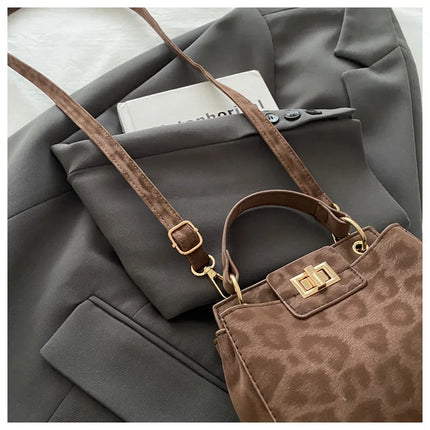 Elegante Mini Borsa a Tracolla con Manico Superiore, Chiusura Dorata, Versatile Borsa in Finta Pelle Scamosciata e Pelle per Uso Quotidiano Femminile