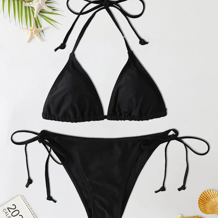 Set 2 Pezzi Bikini Sexy alla Moda per Donna, Costume da Bagno Triangolare con Laccetti, Abbigliamento da Spiaggia, Perizoma, Costume Intero Brasiliano platinumshop
