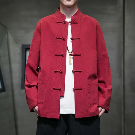 Camicie da uomo stile cinese retrò lino cotone tinta unita vestito Tang top cardigan uomo casual Kung Fu Tai Chi camicette da uomo abbigliamento