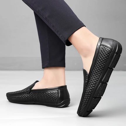 Mocassini da uomo in vera pelle traspirante con suola in gomma, scarpe casual slip-on, mocassini da uomo traforati