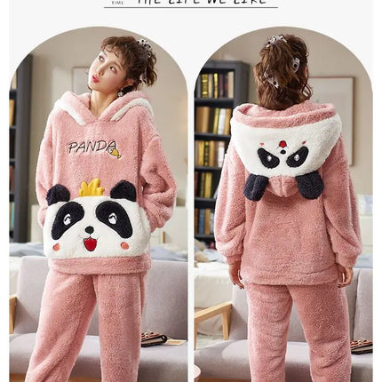 Couples Pajamas Women Men Winter Thicken Pyjamas Sleepwear Cartoon Dinosaur Korean Lovers Homewear Soft Warm Hoodies Pijama