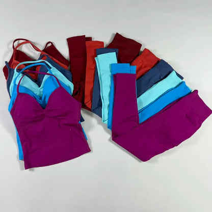 Yoga 2pcs Impact Gym Set Women Backless Tank Tops High Waist Scrunch Seamless Shorts Fitness Clothes Activewear Workout Sets