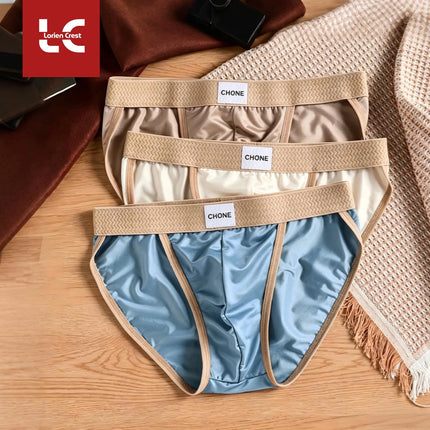3 pezzi LORIEN CREST Slip bikini triangolari da uomo in raso di seta di lusso, traspiranti, ultra morbidi, comodi, sexy, intimo maschile