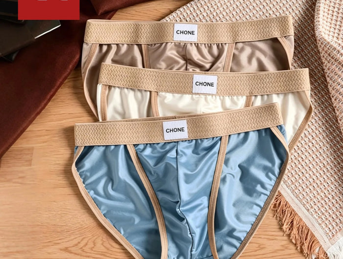 3 pezzi LORIEN CREST Slip bikini triangolari da uomo in raso di seta di lusso, traspiranti, ultra morbidi, comodi, sexy, intimo maschile