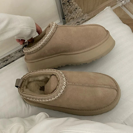 Tasman Winter Warm Wool Women's Tazz Classic Ultra Mini Platform Slippers Thick Sole Genuine Leather And Fur Snow Boots