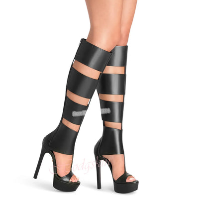 Cut Outs Platform Sandals Thin High Heels Solid Zipper Knee High Women Summer Shoes Open Toe Sexy Style Casual Party Designer