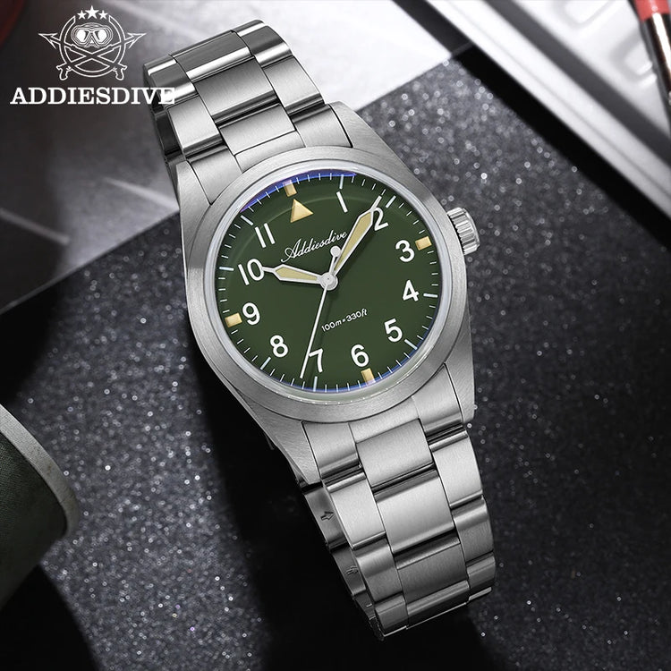 ADDIESDIVE 36mm Men's Luxury Watch VH31 Titanium Alloy  Watch Super Luminous 100m Waterproof Men's Luminous Quartz Watches