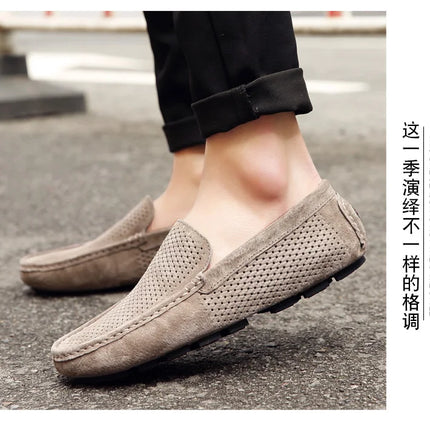 Mocassini da Uomo in Pelle Scamosciata Traspiranti Estivi, Scarpe da Guida di Lusso, Nuove Calzature Casual da Uomo